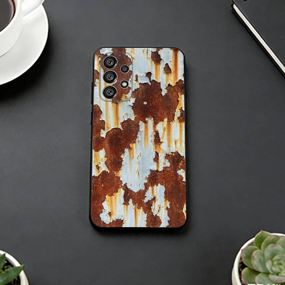 Retro Industrial Style R-Rusty Phone Case For Samsung S25,S24,S21,S22,S23,S30,Ultra,S20,Plus,Fe,Lite,Note,10,Black Cover