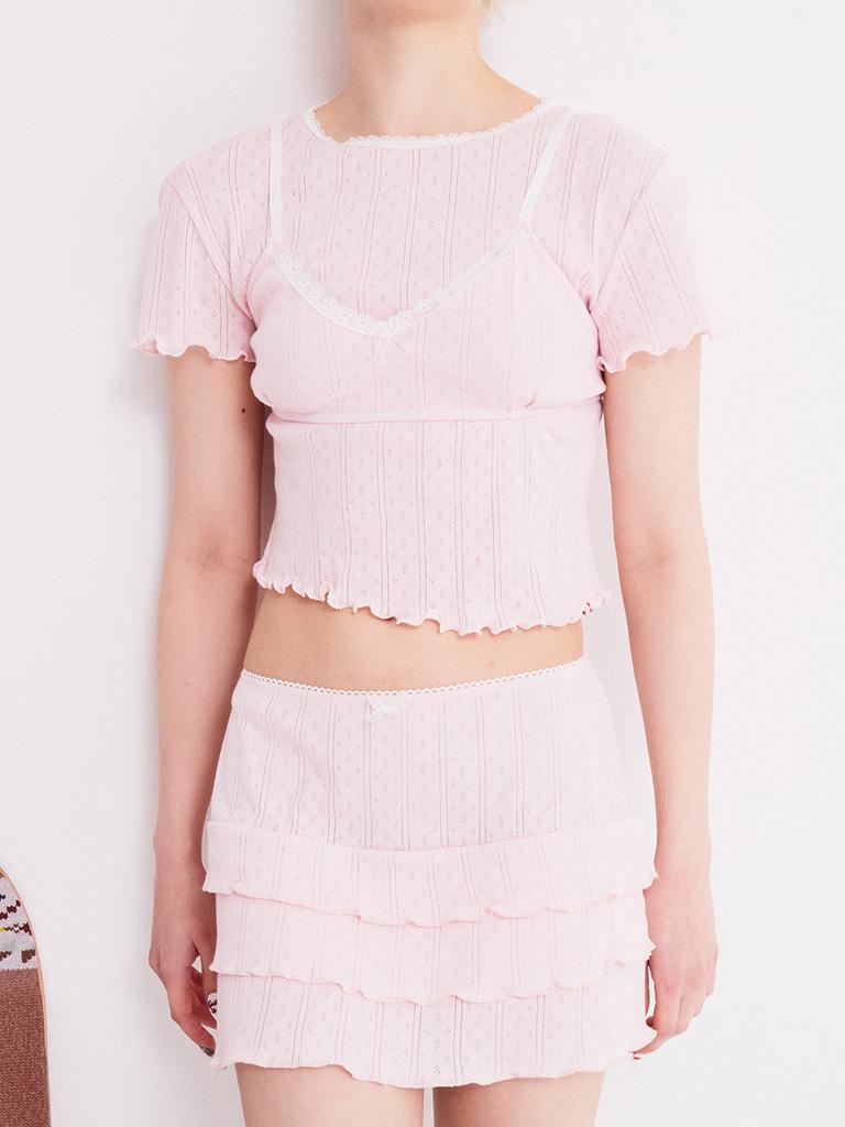 As If Cali Lovely Eyelet Cancan Mini Skirt Pink