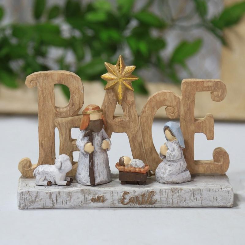 Peace Christ Nativity Resin Statue Scene Set Catholic Jesus Manger Combination for Christmas Holiday Party