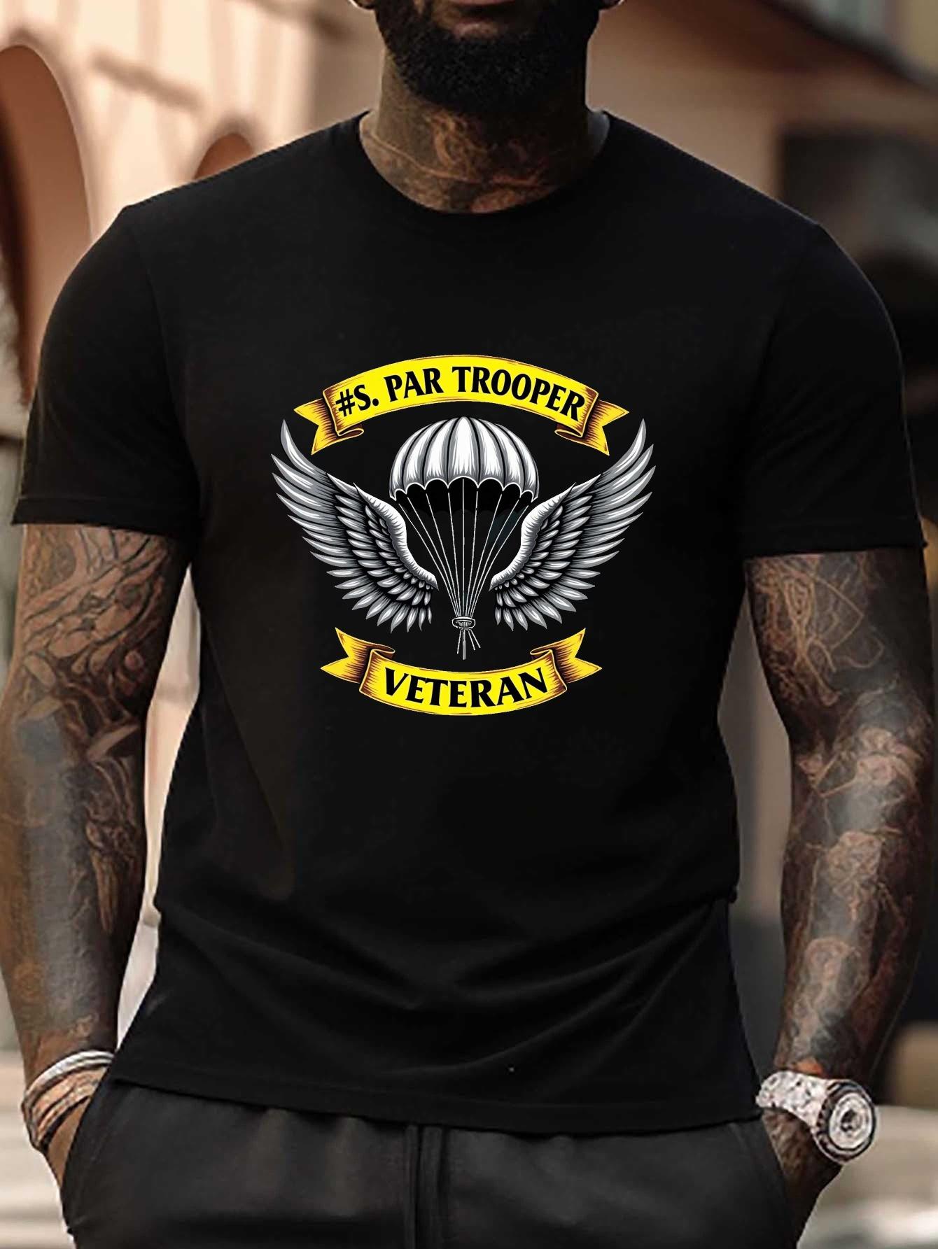 

Plus Size Paratrooper Veteran Pride Wings Graphic T-shirt - Black Military Design with 5% Paratrooper Veteran Emblem S