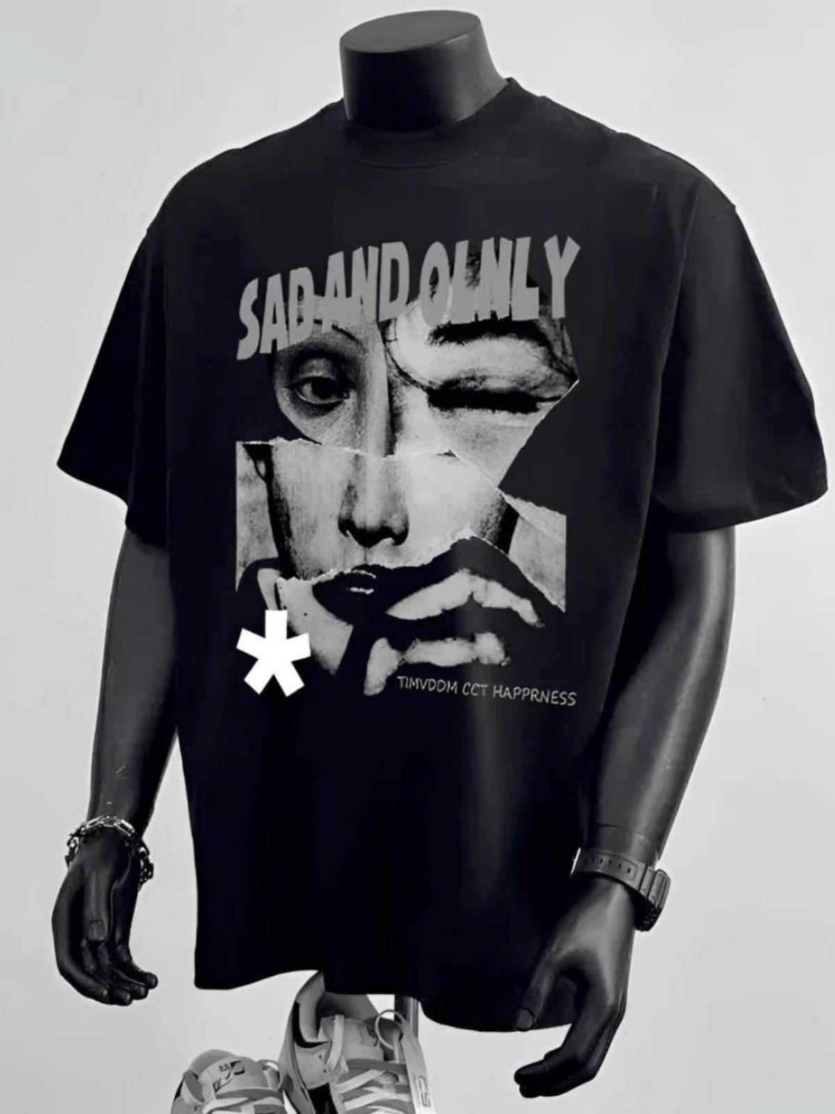 American Retro High Street Portrait Tee - Short Sleeve, Loose, Trendy, Casual S