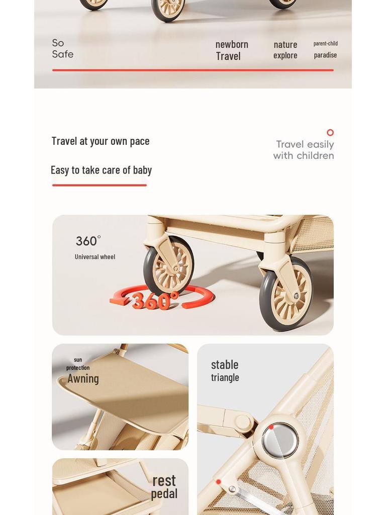 Lightweight & Portable Baby Stroller: Reclining, Four-Wheel for Ages 0-5