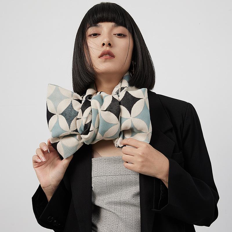 Classic Rhombus Plaid Imitation Cashmere Scarf Female Korean Version Versatile Student Thickened Air-Conditioned Room Warm Scarf