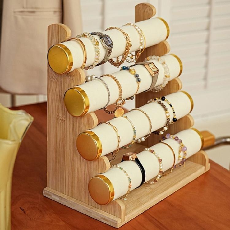 Detachable Tiered Rack Bracelets and Bangles Storage Shelf Bamboo Jewelry Display Stand for Retail and Exhibitions