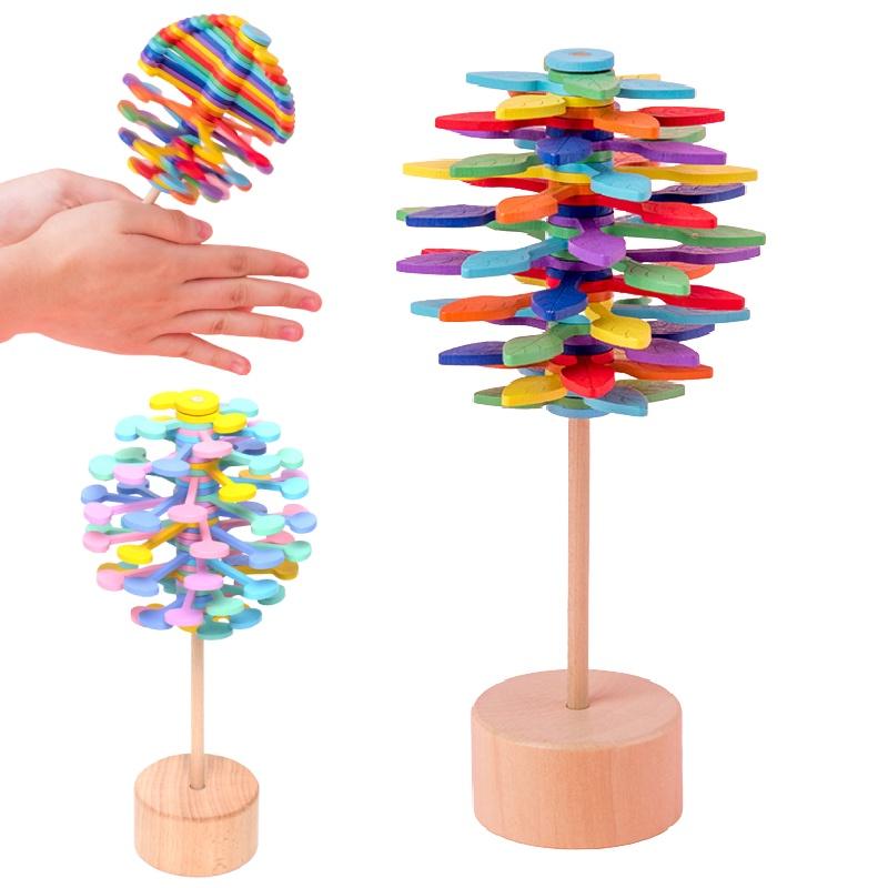 Wooden Fibonnaci Spiral Tree Decompression Toy For Children By Muzhixing Colorful Leaves And Macaron Round Pieces