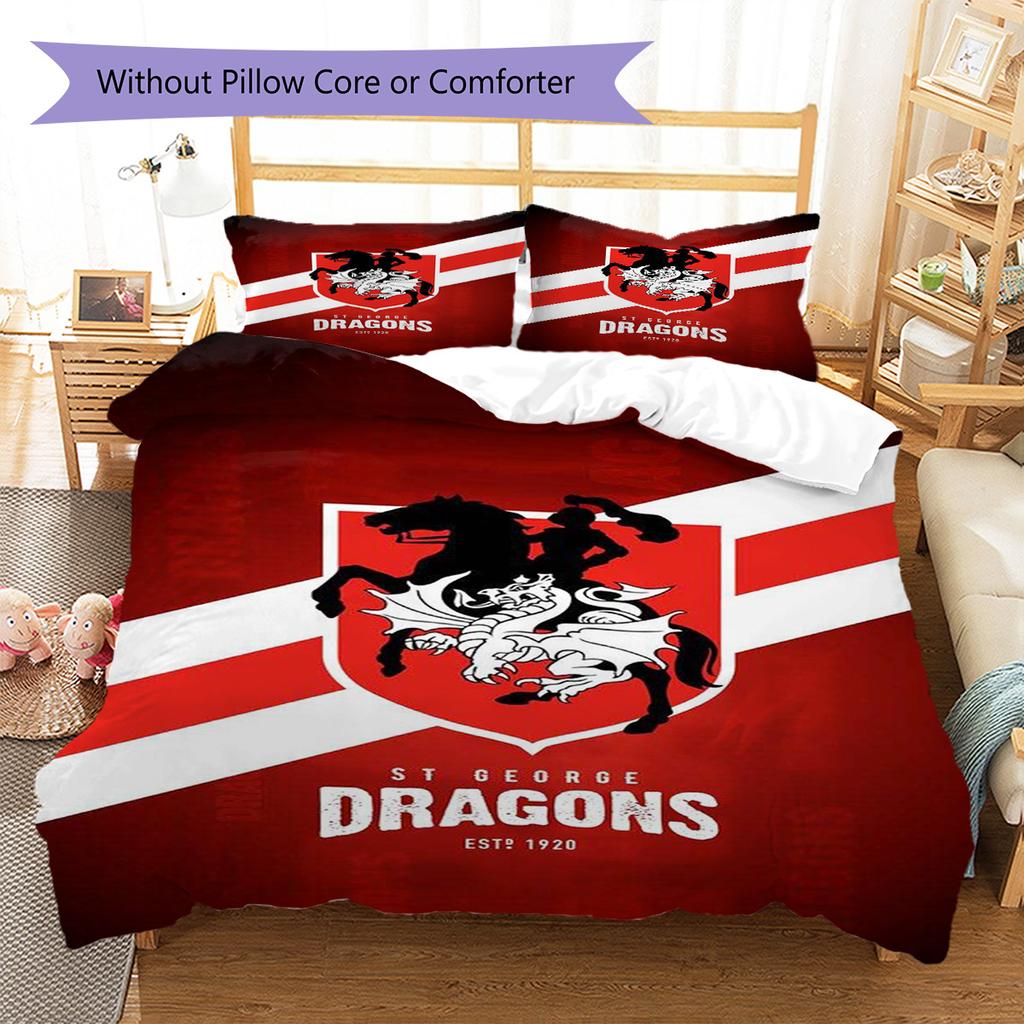 St George Dragons Pattern Bedding Set Quilt Cover Pillowcase Home Decor Gift (1 * duvet cover + 2 * pillowcase, without core)