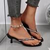 2026 Summer Square Toe Flip Flops High Heels Stiletto Rhinestone Outdoor Cold Mopping Fashion Women Slippers