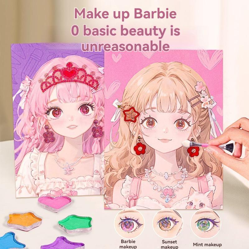 DIY Paper Art Craft Kits-3 in 1 Princess Makeup Kit with Diamond Painting Kits and Princess Dress Up Sticker Book Gifts for Girl