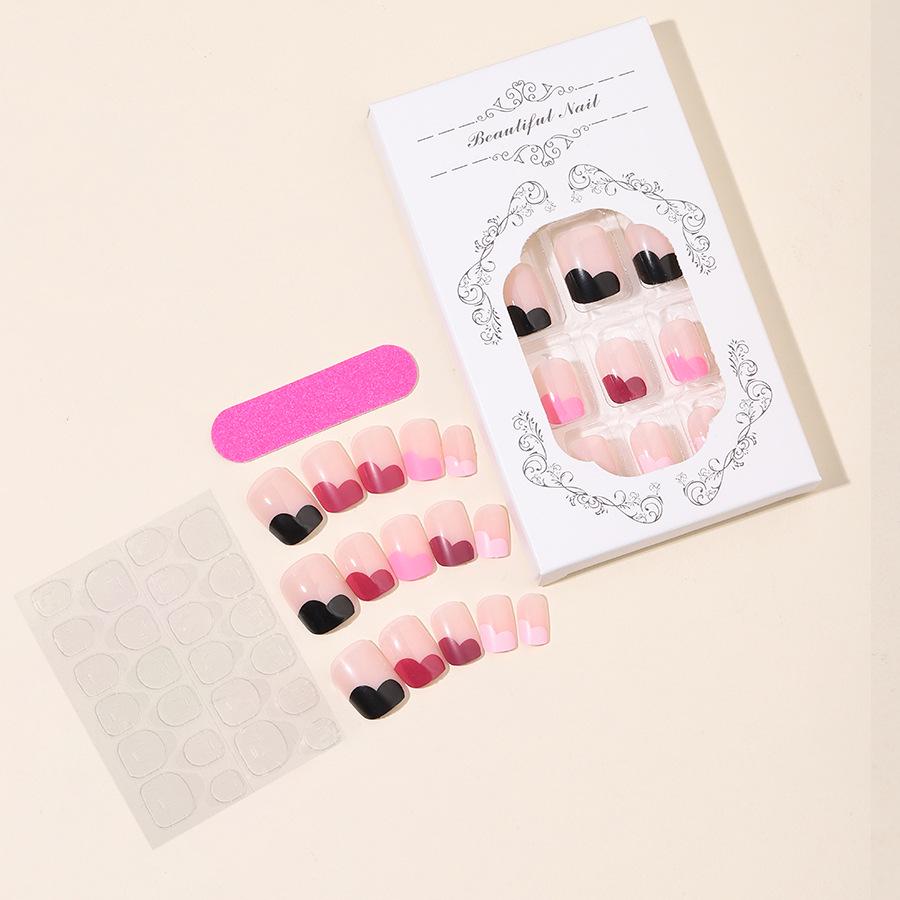 

2024 Trendy Handmade Heart French Tip Wearable Rectangle False Nails