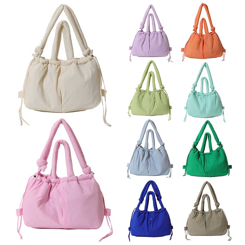 Puffer Tote Bag for Women Adjustable Strap Shoulder Bag Nylon Large Capacity Crossbody Bag Puffy Purse for Shopping Travel