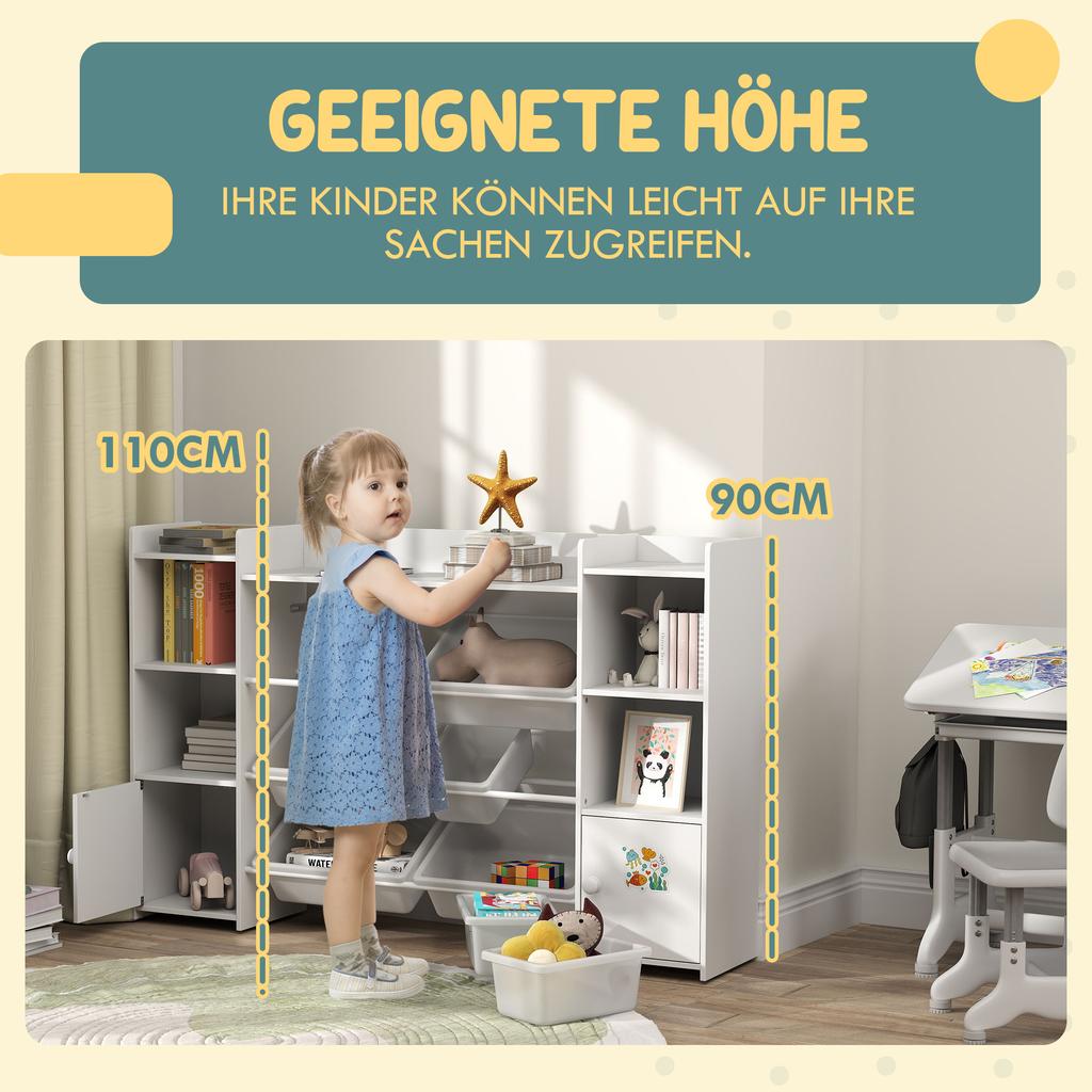 Kinder-Aufbewahrungsregal, Regal für Spielzeug und Bücher, für ordentliche Organisation, 8 herausnehmbare Boxen, Weiß