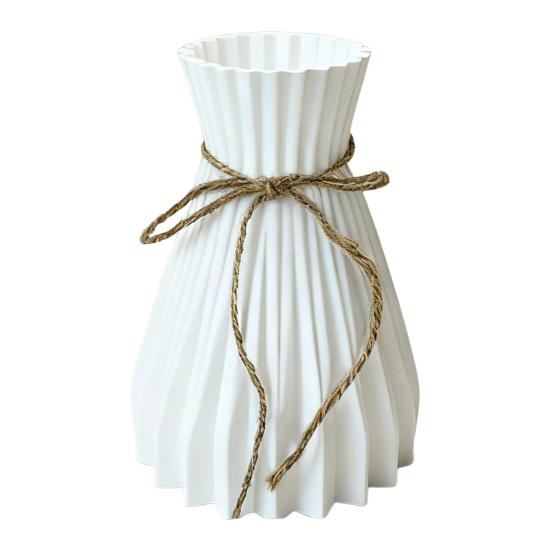 

Белая искусственная керамическая ваза для гостиной, спальни, кухни, домашнего декора, рифленая, декоративная подставка для цветов с бантом из джутовой веревки для букета, пампасной травы белый