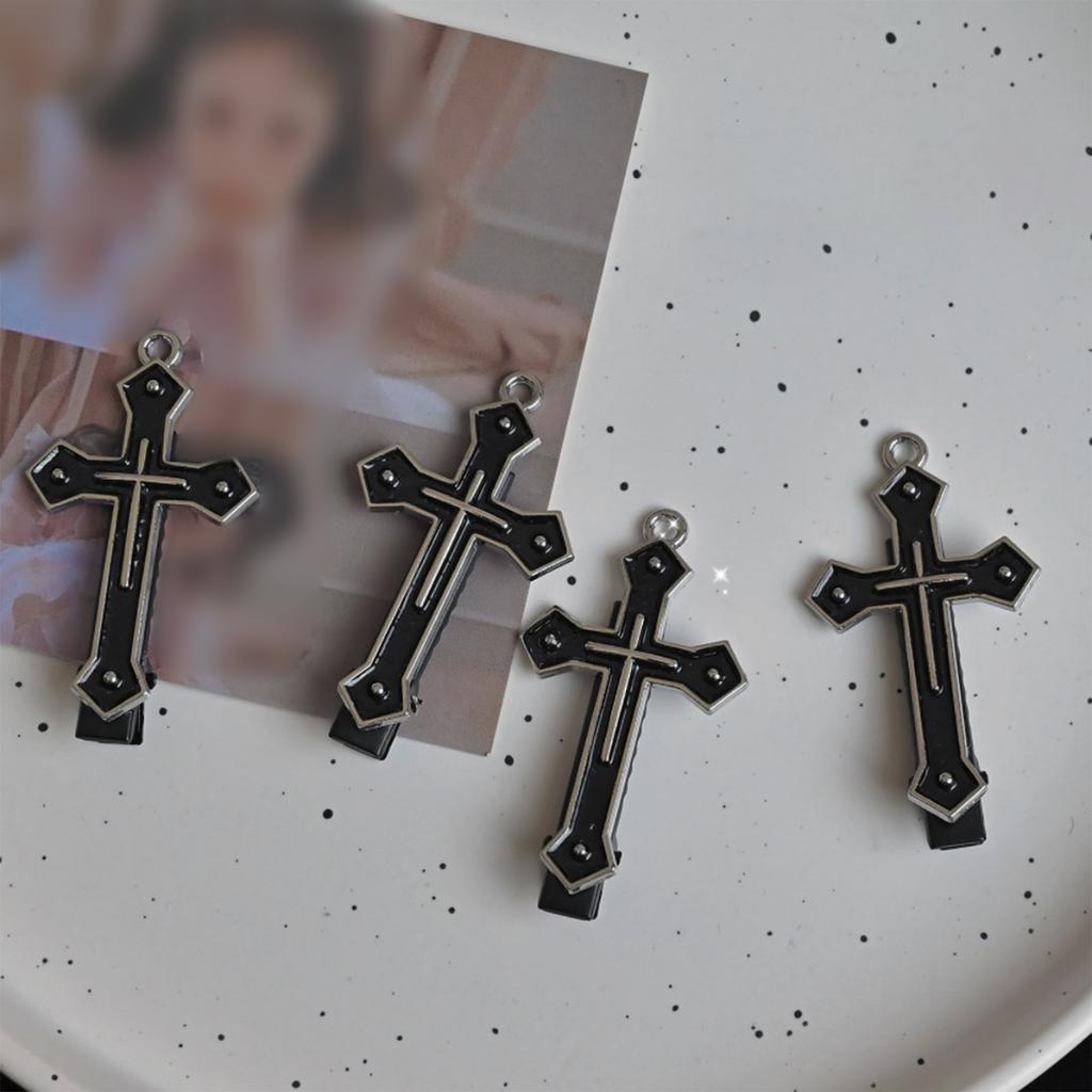 Metal Cross Hair Clip Dark Balletcore Cross Dark Flat Clip Halloween Hairpin Dark Elegant Hair Clip for Bunches