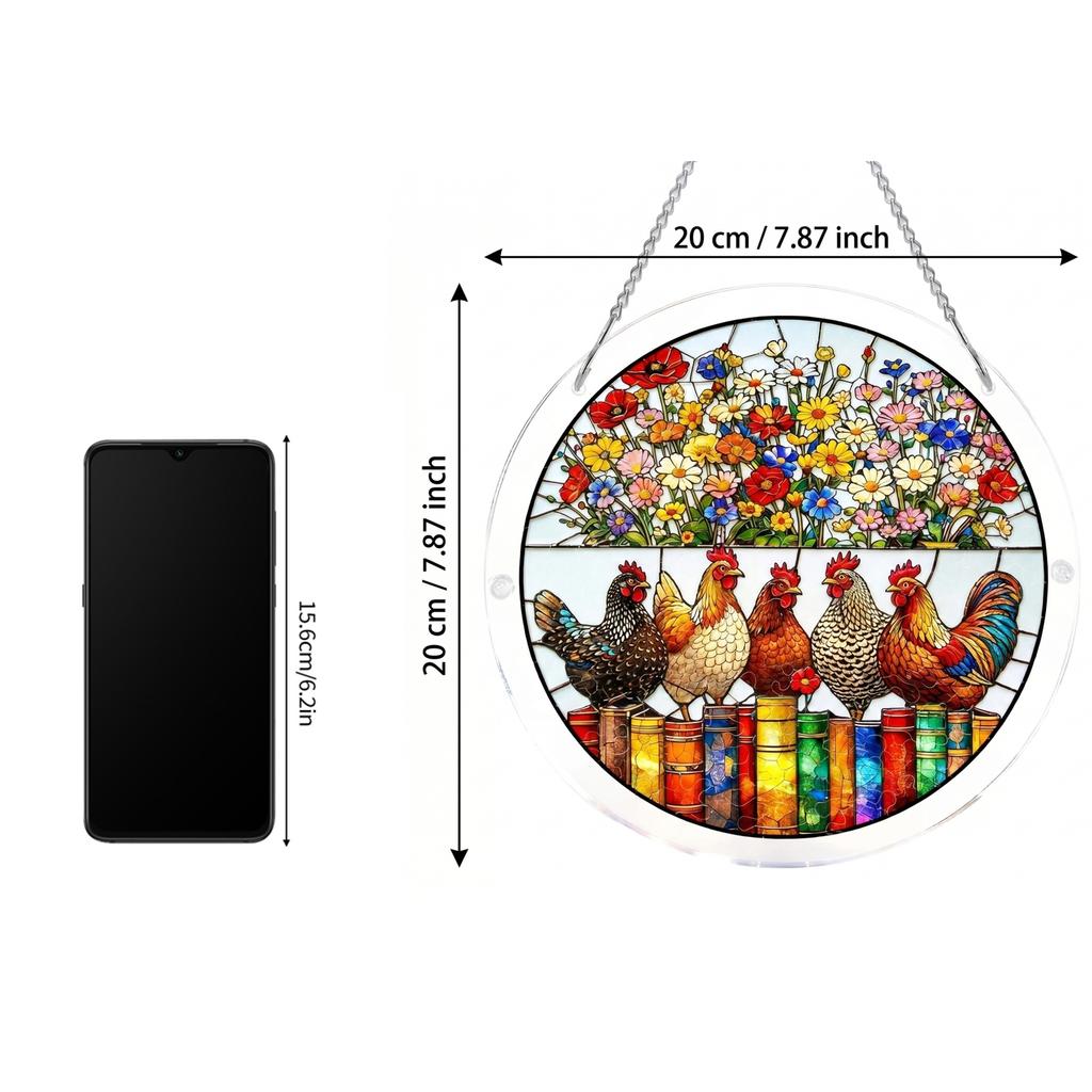 3-Layer 2D Acrylic Puzzle Sun Catcher Window Decoration Featuring Floral and Rooster Design with 2mm Single Layer Acrylic Pieces for Indoor Display