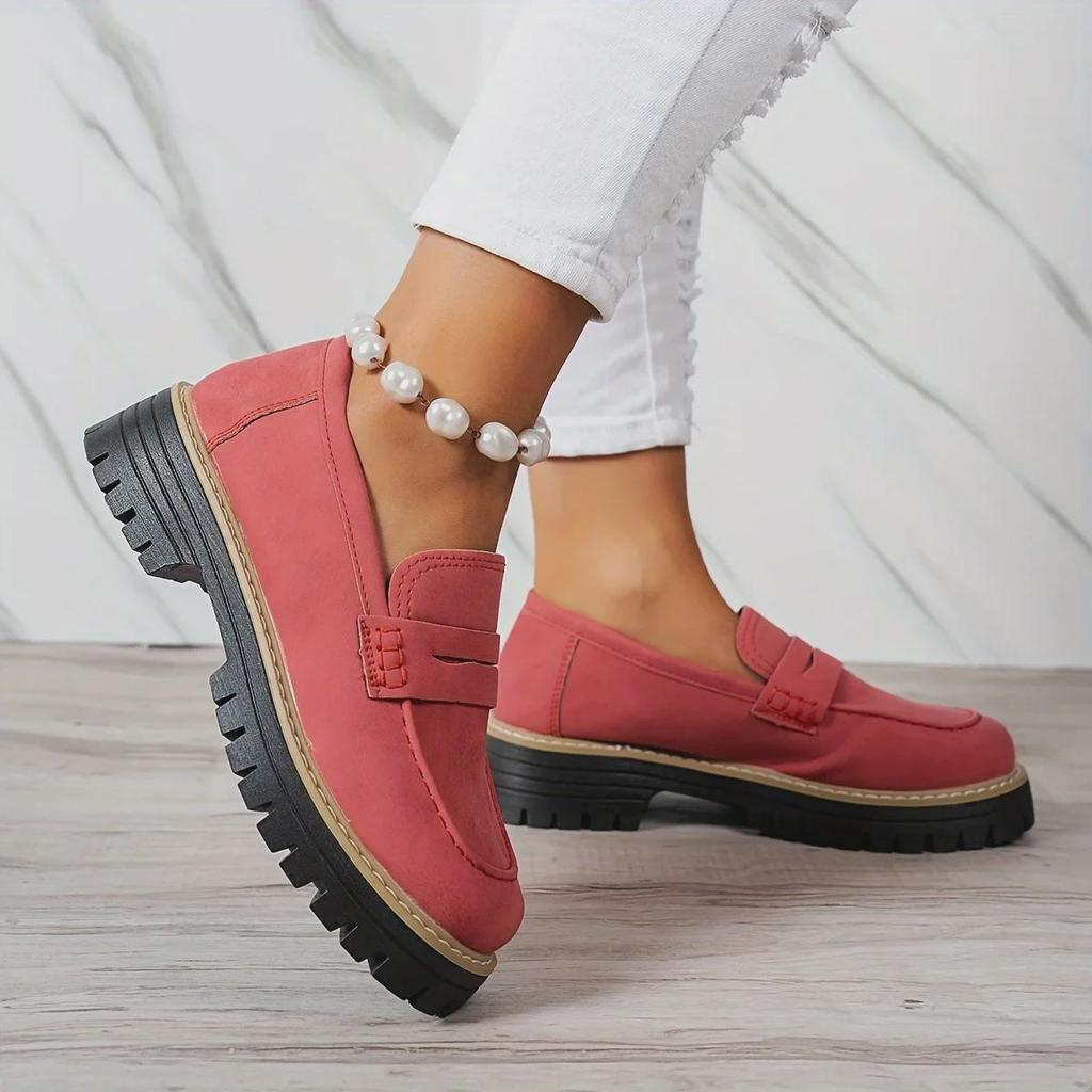 2024 Retro Britischer Stil Damen Loafer: Große Größe, Lässig, Dicke Absätze & Sohlen für Frühling und Herbst