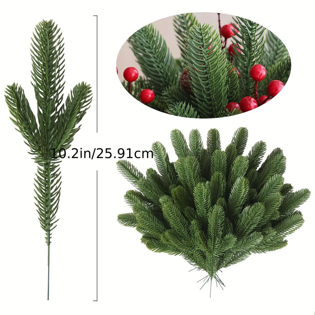 A Selection of 60 Artificial Pine Trees, with Plastic Green Pine Branches for DIY Christmas Decoration, Winter Tabletop Plants