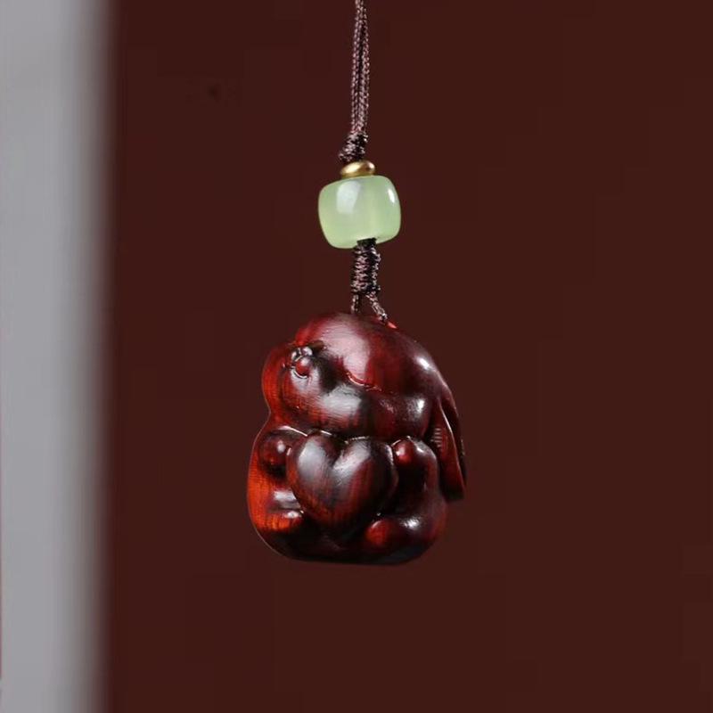 Red Sandalwood Heart Rabbit Phone Charm Pendant Keychain