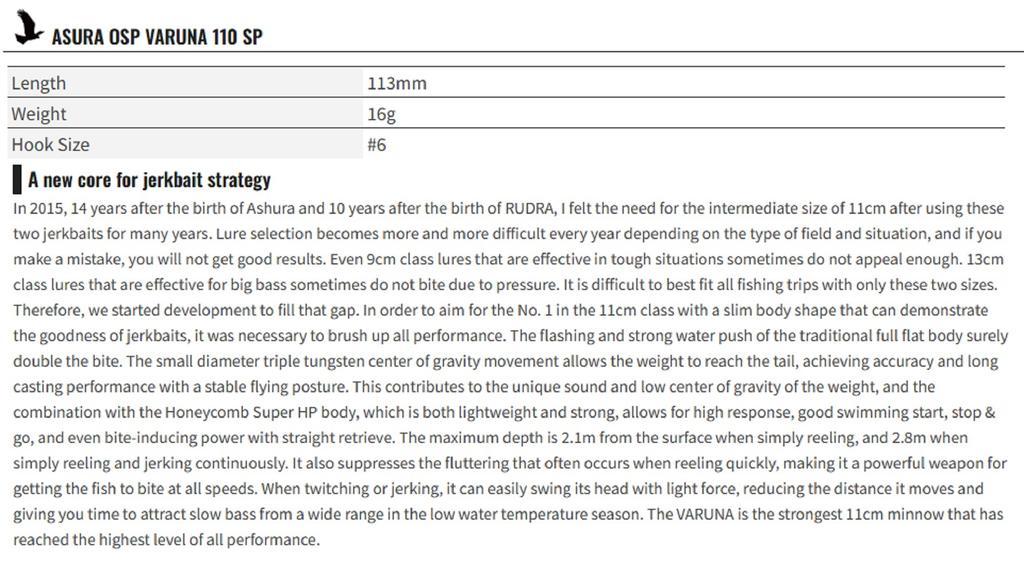 OSP Varuna 110 SP Schwebender Minnow Köder GH-64 (5506)