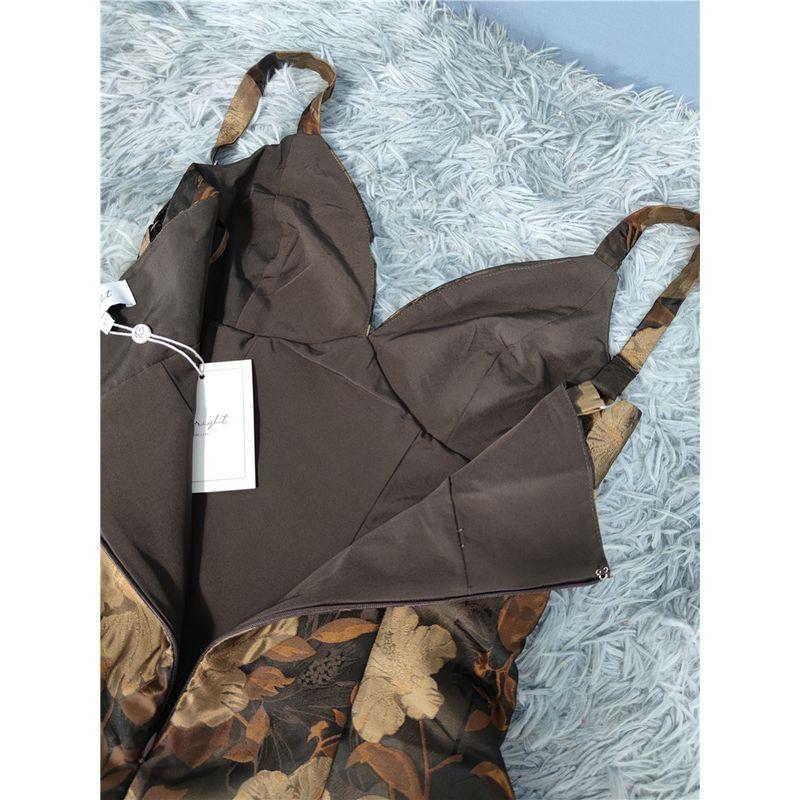 Export Single French Style Adult Lady like Woman Annual Party Party Three-Dimensional Printed Flowers Slip Dress Long Legs Short Dress Women