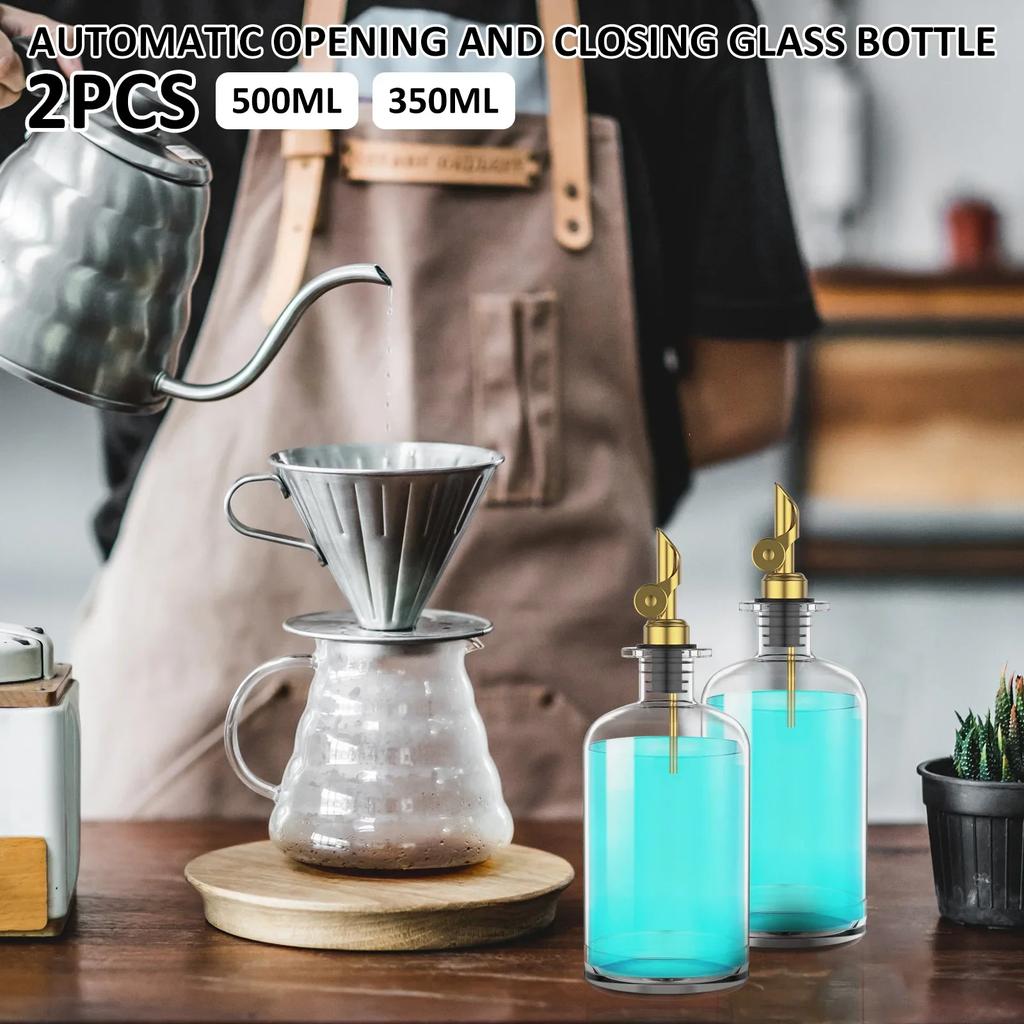 Olive Oil Dispenser Bottle 11.8oz Coffee Syrup Dispenser Cooking Oil Dispenser with Automatic Gold Spout for  Kitchen Coffee Bar