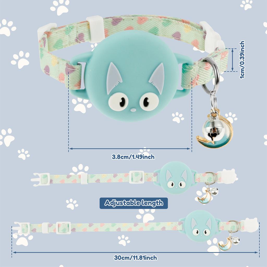 Pet Collar Silicone AirTag Cat Collar 22-30 cm Adjustable Dog Tracker with Bell Anti Loss Waterproof Reflective Kitten Collar