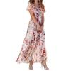 Summer Long Dress V-neck Short-sleeved Printed Chiffon Dress Elegant Temperament Style