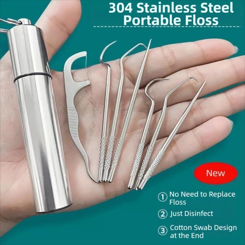 3/7pcs Reusable Toothpicks Pocket Set Stainless Steel Portable Teeth Cleaner  for Tooth Oral Clean