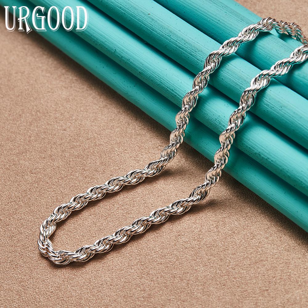 925 Sterling Silver 4mm Twisted Necklace Fashion Jewelry