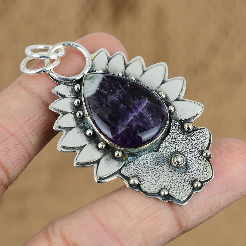 Natural Chevron Amethyst Gemstone Pendant 925 Sterling Silver Jewelry For Women