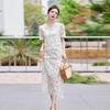 Hollow suit women's summer new design temperament socialite short-sleeved top skirt two-piece set