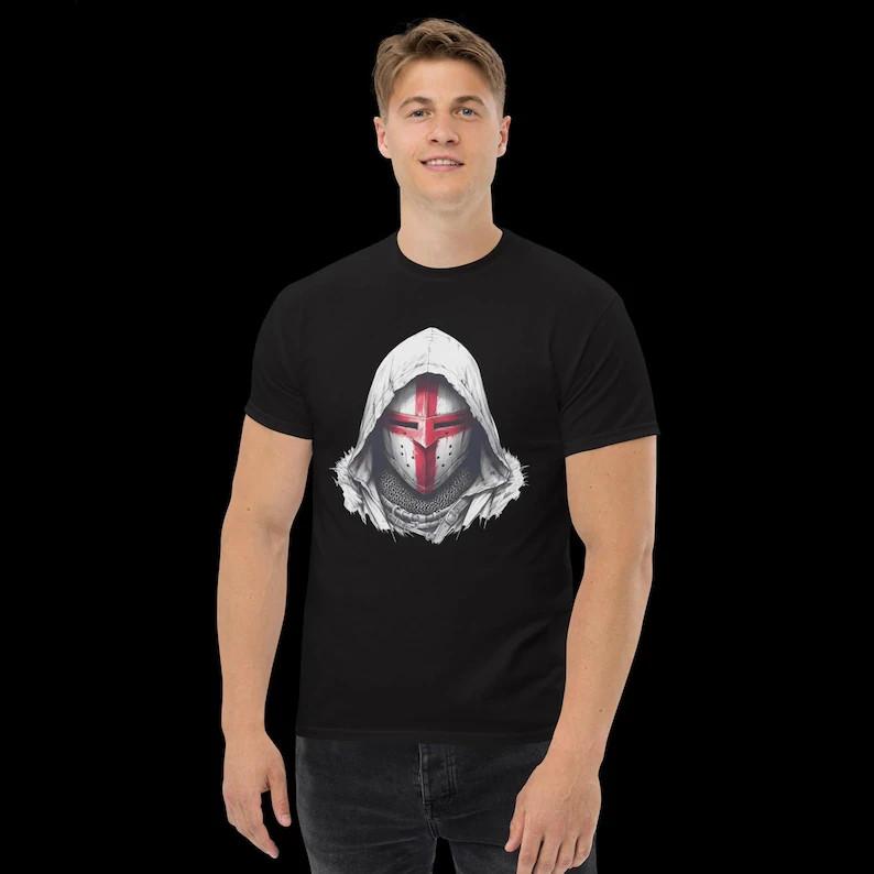 Templar Knight Mask T-Shirt – Crusader Cross Medieval shirt XXL