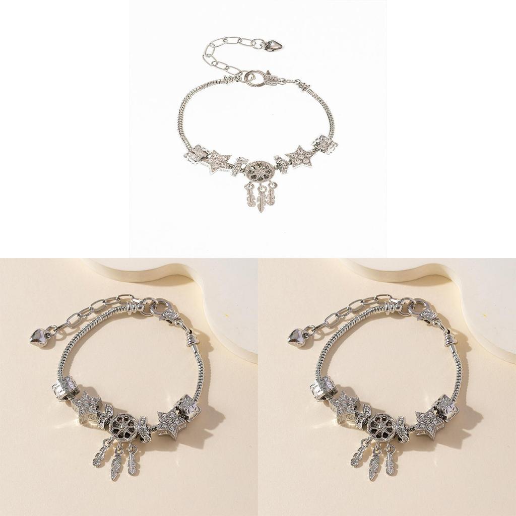 Pendant Adjustable Bracelet With Star And Dreamcatcher Elements For Unisex Fashion Accessory