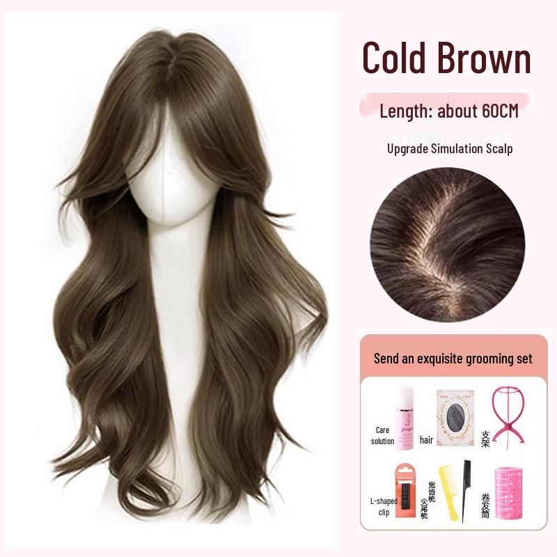 Natural-Look Long Curly Full Wig with Large Waves - Invisible Seamless Cap for Fluffy, Voluminous Coverage