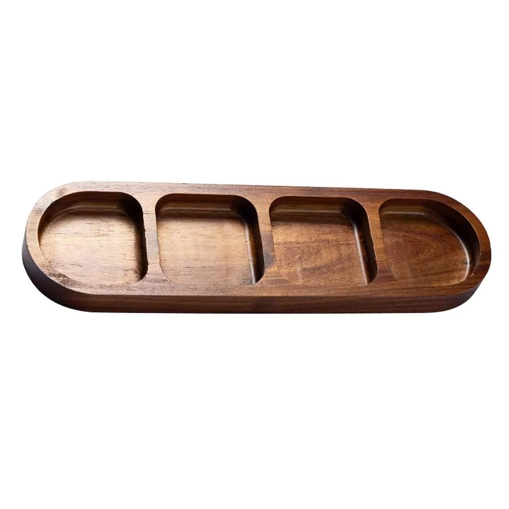 1Pcs Durable 2/3/4 Grids Solid Wood Tray Wooden Retro Seasoning Tray Food Plate Kitchen Dinner