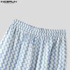 INCERUN Men Elastic Waist Striped Print Casual Holiday Long Straight Pants Trousers