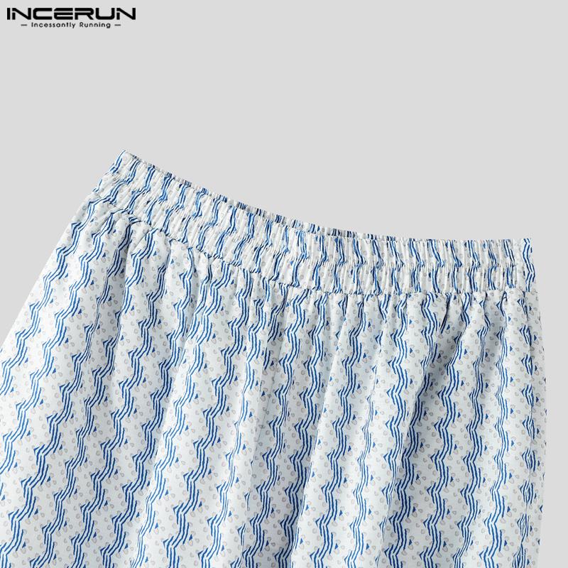 INCERUN Men Elastic Waist Striped Print Casual Holiday Long Straight Pants Trousers