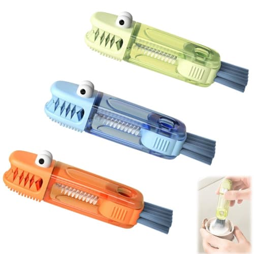WAIRUIGOOD Water Bottle Brush, Silicone, Cute Crocodile Shape, for Cleaning Water Bottles, Set of 3 (Red, Green, Blue)