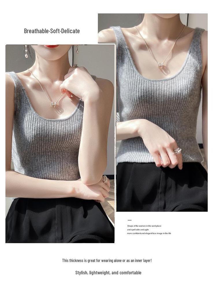 Damen Cashmere Rippstrick Camisole Herbst/Winter 2024 - Weich, Hautfreundlich, Figurbetont, Vielseitiges Basic Layer Top