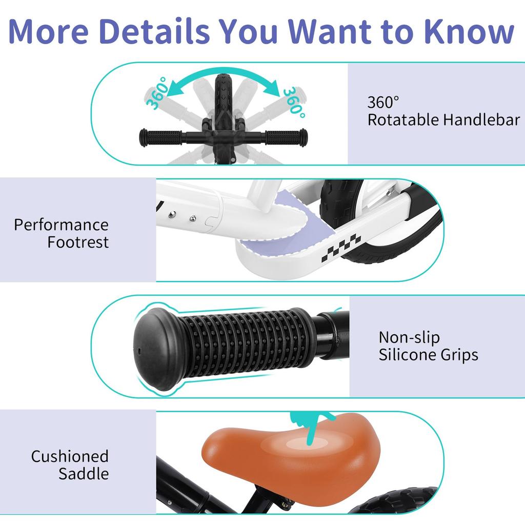 BELEEV 12-inch Kick Bike for Ages 2-6, Pedal-Free Run Bike with Lightweight Adjustable Seat and Handlebars, Illuminated Wheels, and Carrying Strap