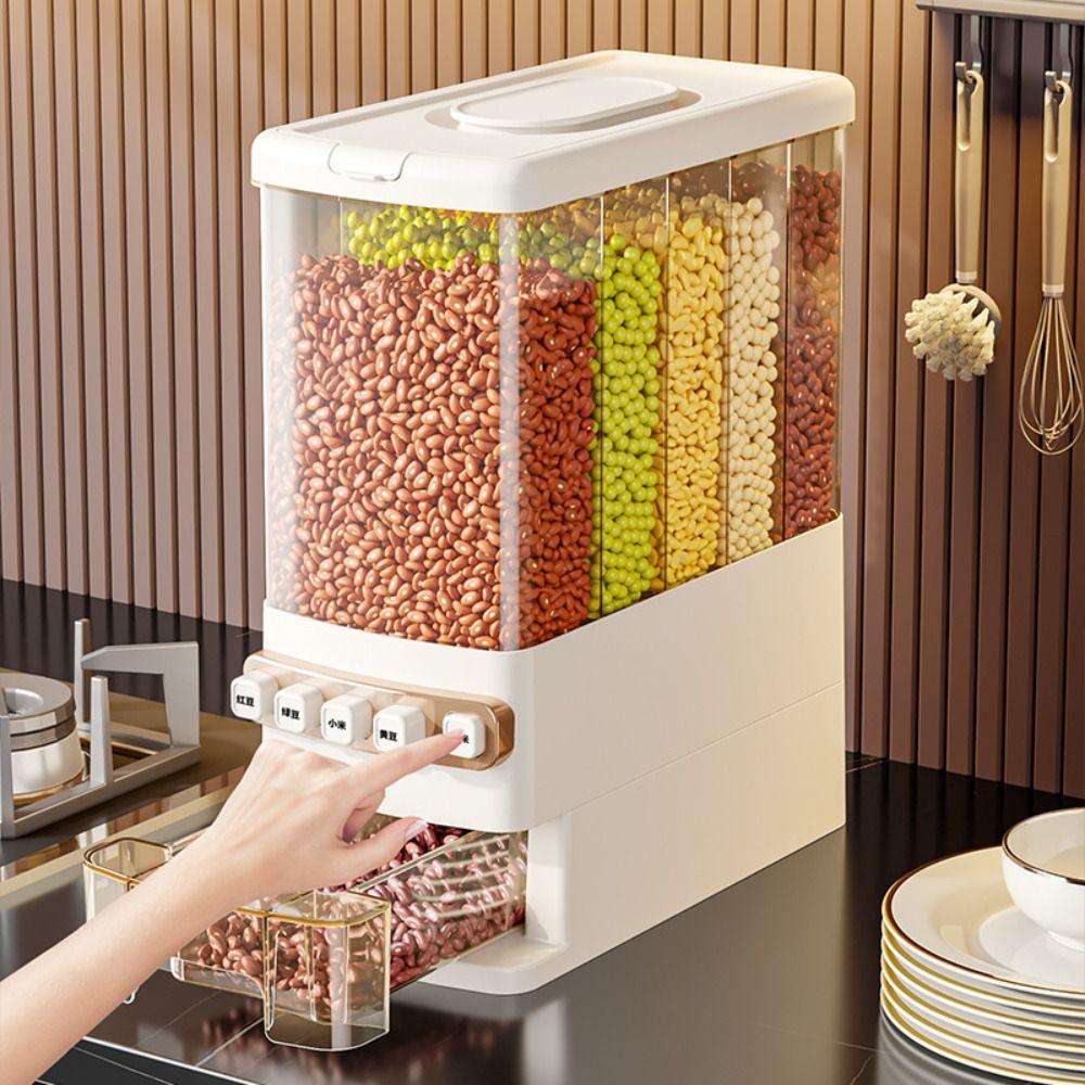 5 Compartments Beans Storage Bin Built-in Measuring Cup Grain Barrel Grain Storage Box  Oats