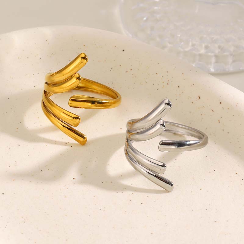 Stainless Steel Metal Geometric Line Open Rings For Women Vintage Gold Color Irregular Adjustable Finger Ring Aesthetic Jewelry