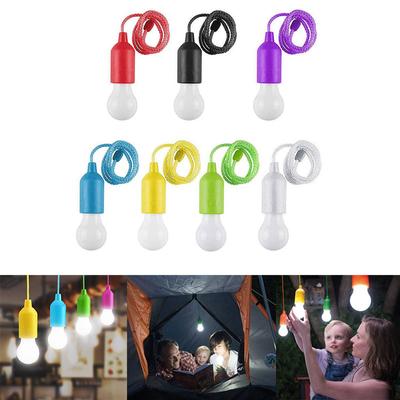 Colorful LED Hanging Lamp Portable Drawstring Tent Camping Light Retro Lighting Home Pull Cord Bulbs Battery Powered