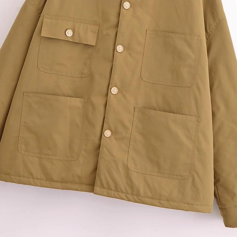 Autumn new women's clothing, wind design loose khaki contrasting jacket cotton jacket