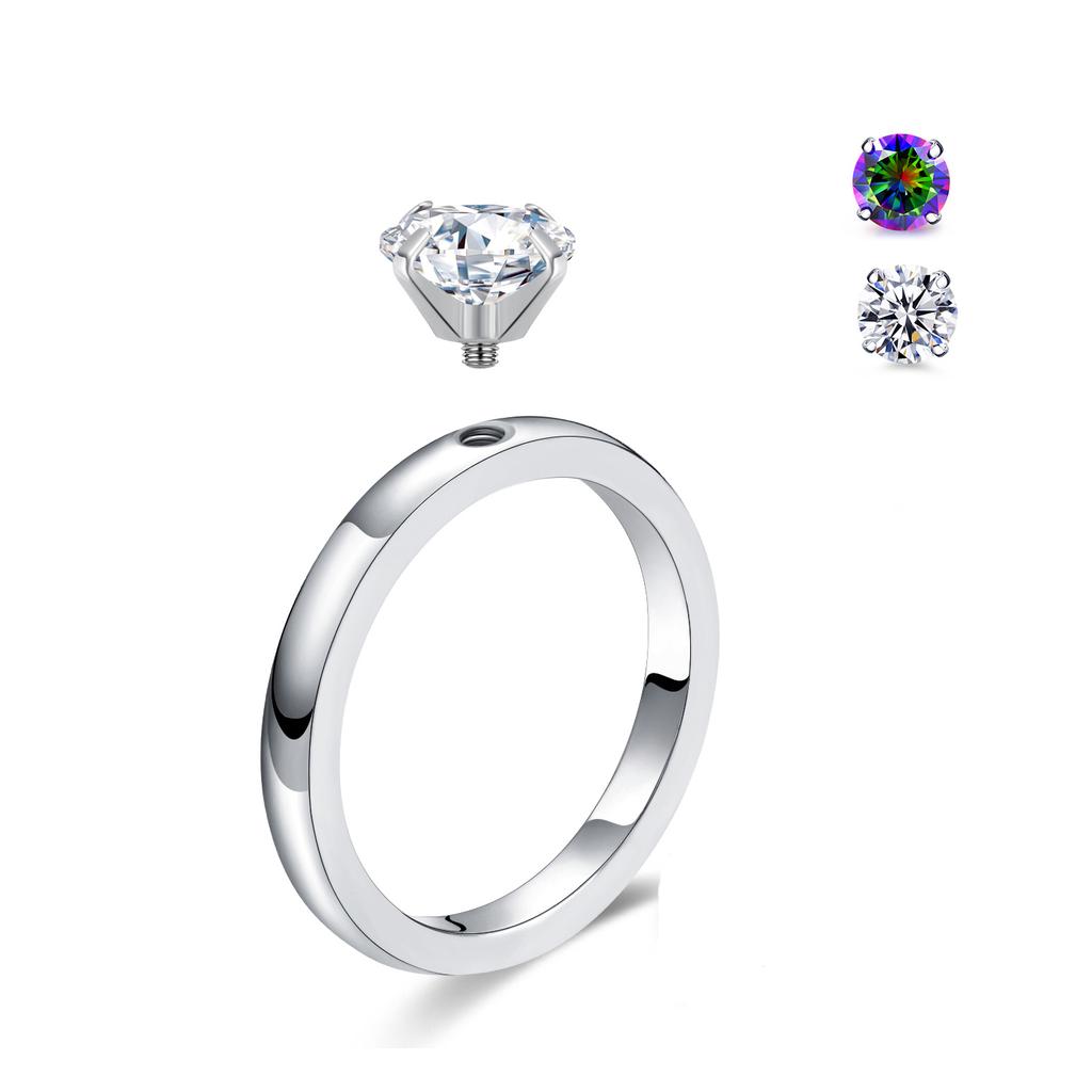 Doe-het-zelf 1,5 CT Solitaire Verlovingsringen Trouwringen Verwisselbaar Roestvrij Staal Ronde Zirkonia Belofteringen voor Haar