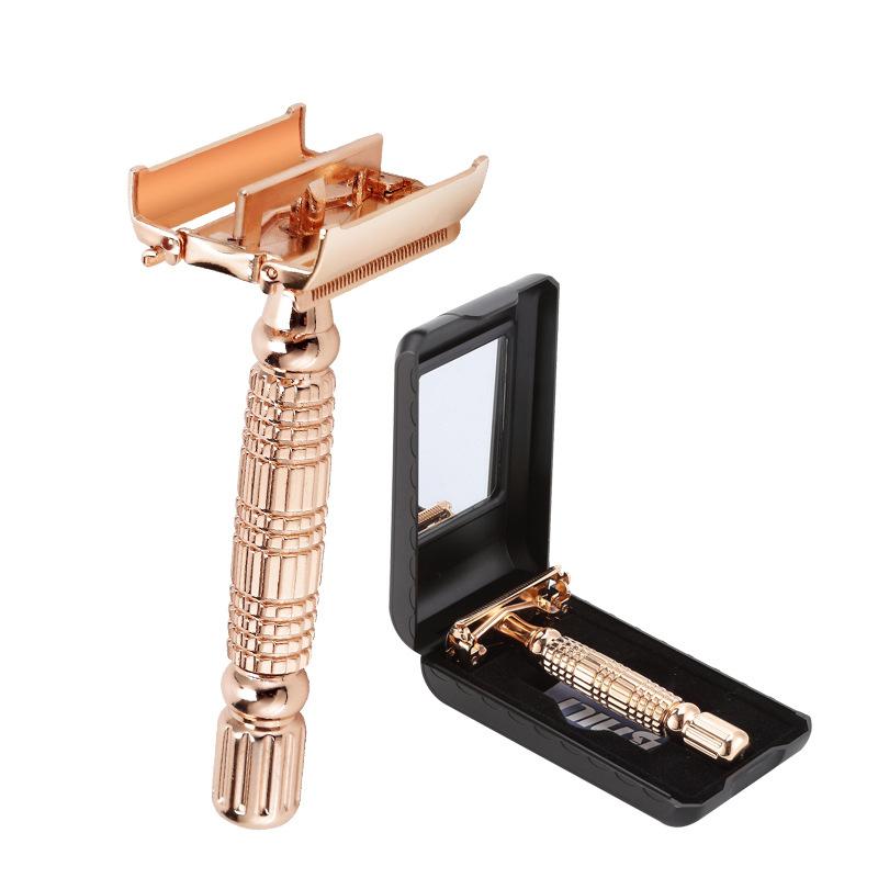 Classic Double-edged Safety Razor For Men And Women's Manual Hair Removal Knife Rose gold Metal Razors