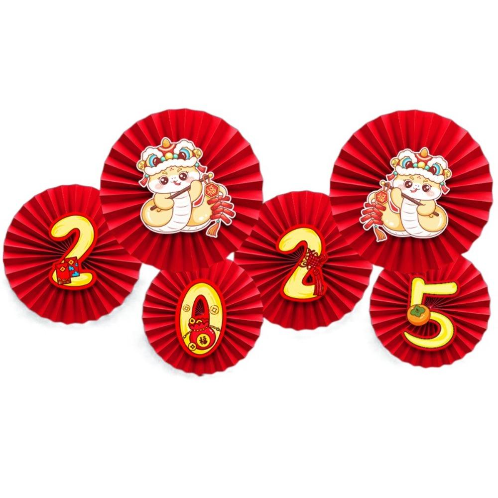 Happiness 2025 Spring Festival Paper Fan Flower Snake Year Chinese New Year Paper Fan  Household