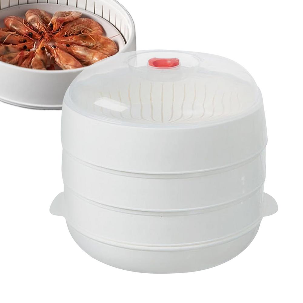Microwave Steamer with Lid and Tray Kitchen Vegetable Steamer Kitchen Cookware for Heating Meals Pasta Dumpling Meat Bacon Corn