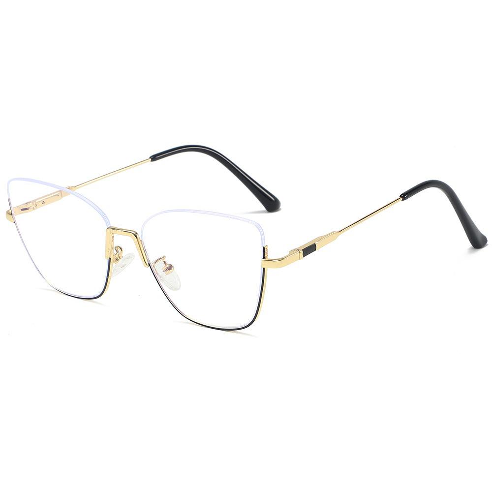 New Style Photochromic Anti-Blue Light Cat Eye Half-Frame Glasses with Metal Spring Hinges