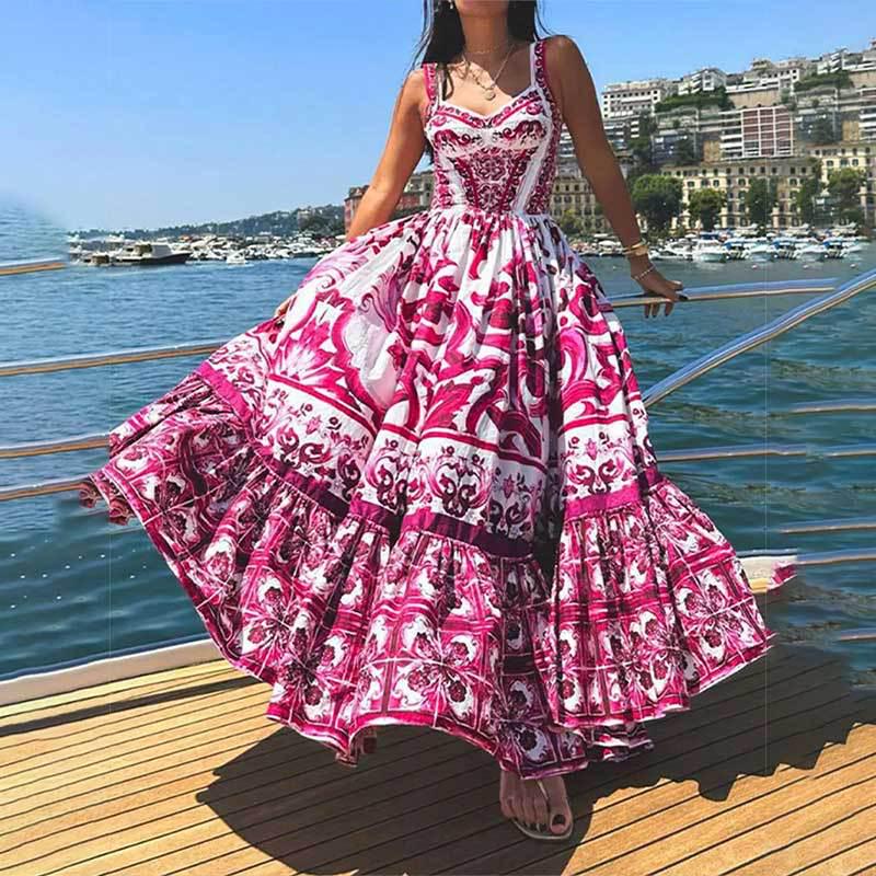 2026 Spring Bohemian Printed Strappy Dress - European & American Women's Fashion