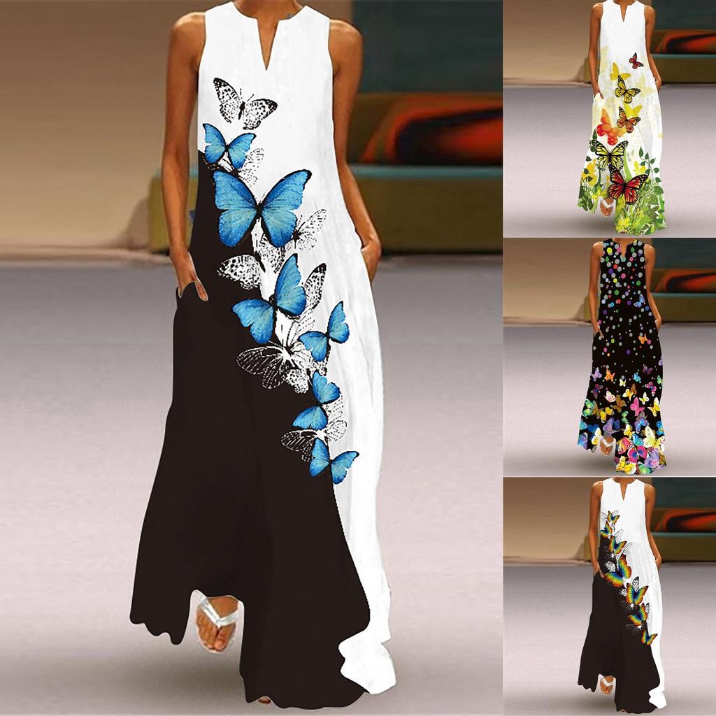 Fashion Women's Casual Summer Loose Printed Round Neck Sleeveless Dress
